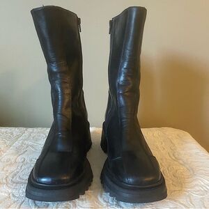 Alohas Leather Platform Chunky Boots Zip Up Black Made in Spain 41